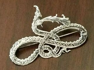 Vintage Signed Sterling Silver Detailed Dragon Pin 3.  82 Grams