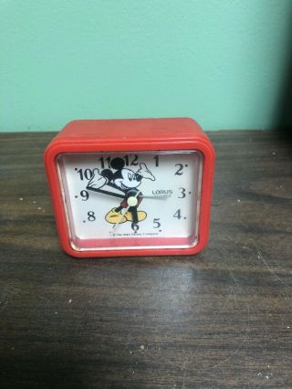 Vintage Red Mickey Mouse Lorus Quartz Travel Alarm Clock Walt Disney
