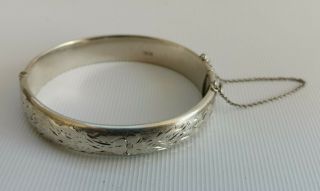 Vtg 1974 S.  P.  S & Co Solid Sterling Silver Foliate Engraved Cuff Bangle Bracelet 2