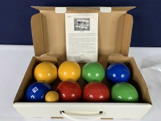 Vintage SPORTCRAFT BOCCE BALL Set Made In Italy Wood w Instructions, 3