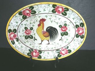 Vintage Py Rooster And Roses Oval Serving Platter Tray 9 1/4 " X 12 1/2