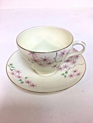 Vintage " Foley " Bone Chine Teacup & Saucer Pale Yellow With Pink Flowers