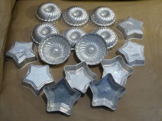 Vintage Aluminum Mini Small (8) Swirl Bundt (8) Star Tart Baking Pans Jello Mold