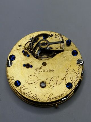 Vintage English Pocket Watch Movement - Retailed By D.  Glasgow London