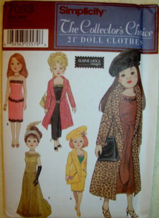 Vtg Simplicity Collectors Club Doll Clothes Pattern 21 " Doll 7093 - Uncut