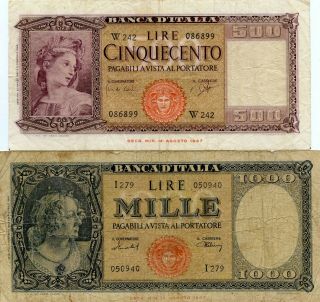 2 Pc.  Italy Vintage Paper Money.  Starts@ 2.  99