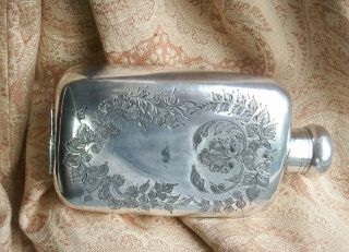 Old Vintage Antique Walker Hall Silver Plated Pocket Hip Flask Toddy C.  1880