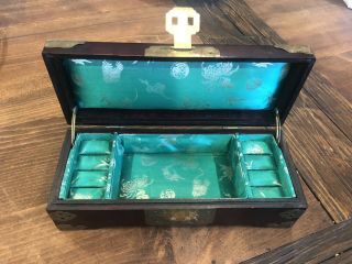 Vintage Chinese Asian Wooden Jewelry Box with Celadon Jade Carved Plaques 4