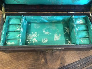 Vintage Chinese Asian Wooden Jewelry Box with Celadon Jade Carved Plaques 5