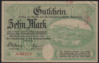 1918 10 Mark Germany Annaberg Vintage Emergency Wwi Money Banknote Notgeld Vf