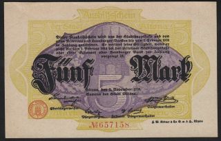 1918 5 Mark Germany Altona Vintage Emergency Wwi Money Banknote Notgeld Unc