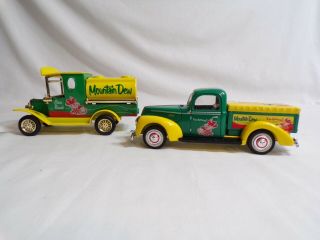 2 Vintage Mountain Dew Die Cast Truck & Delivery Tanker Coin Bank 1940 