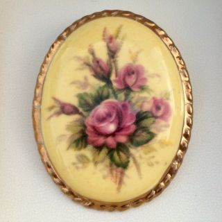 Vintage Hand Painted Flower Bouquet Signed Aynsley Fine Bone China Brooch Pin
