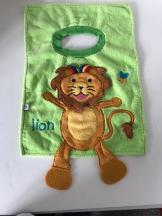 Vintage Appliqué Lion & Bee Pull - Over Bib Terry Cloth With Teething Toy Feet