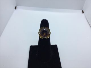 Vintage 18k Yellow Gold Electroplated Cocktail Ring - Large Amber Gemstone