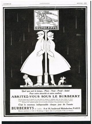 Burberrys Ad Raincoats Pets Lady Gentleman 1928 Vintage Print Ad Retro