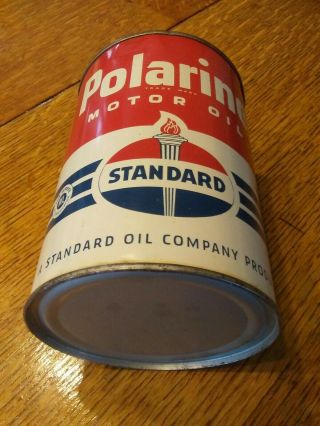 Nos Full 1950s Vintage Standard Polarine Motor Oil Old 1 Qt Tin Oil Can