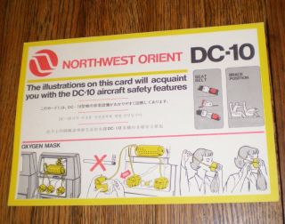 Vintage Northwest Orient Airlines Dc - 10 Inflight Safety Card.  1979.  Rare.