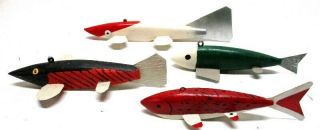 Group Of Four Vintage Folk Art Fish Spearing Decoy S Ice Fishing Lure