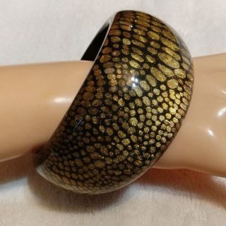 Vintage,  Black,  Gold And Clear Lucite Bangle