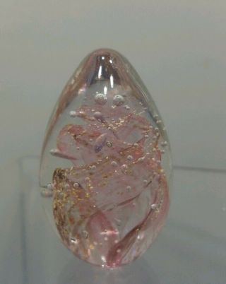 Vintage - Art Glass - Paperweight - Egg Shape Pink And Rose Gold Swirl Bubbles