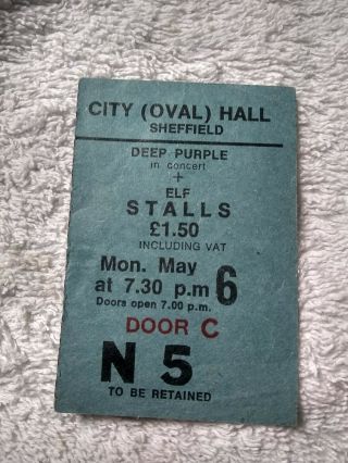 Vintage Music Ticket Sheffield Oval City Hall Deep Purple 1974?