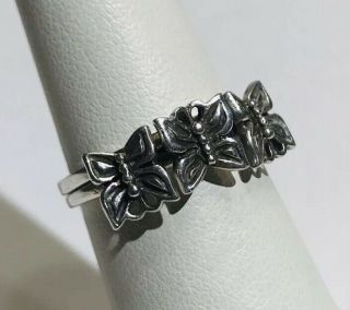 Vintage Sterling Silver Stacking Ring Set With 3 Butterflies Size 7 Classy