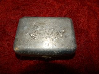 Vintage Aluminum Soap Dish Travel Covered Case,  Metal Hinged Box Vanity