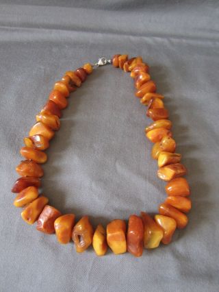 Vintage Natural Raw Polished Baltic Amber Chunky Beads 70 Grams Silver Clasp