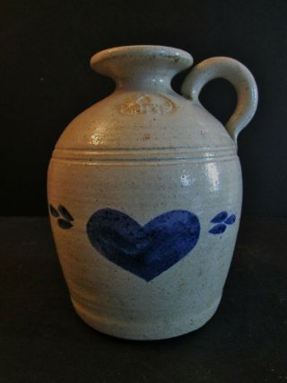 Antique Vtg.  Salt Glaze Stoneware Whisky Jugs Blue Hearts Primitives Americana