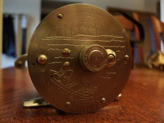 Bronson Mercury No.  2550 Fishing Reel With Etched Fishing Scene On Both Sides