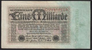 1923 1 Billion Mark Germany Old Vintage Paper Money Banknote Currency P 114 Vf