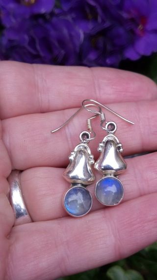 Reserved For Jeannie Vintage Moonstone & Solid Silver Dainty Drop Earrings