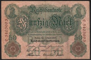 1910 50 Mark Germany Rare Old Vintage Paper Money Banknote Currency P 41 Vf