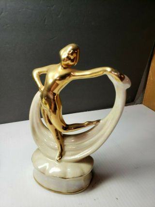 Vintage Art Deco Nude Dancing Girl Figurine With Gold Trim