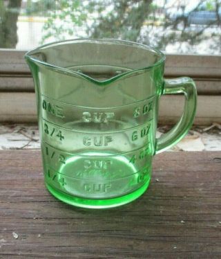 Vintage Hazel Atlas Green Depression Glass 3 Spout Measuring Cup Kellogg Logo