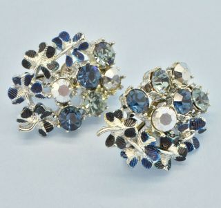 Vintage Earrings Coro Jewelcraft 1950s Blue Enamel Crystal Silvertone Jewellery
