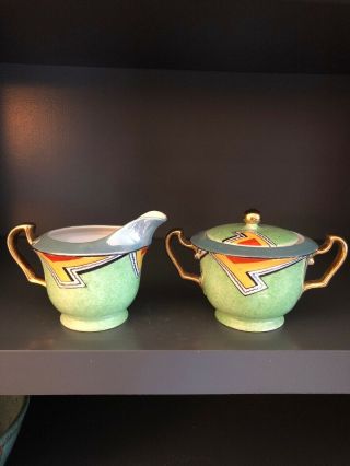 Vintage Meito China Japan Art Deco Luster Ware Cream And Sugar Handpainted
