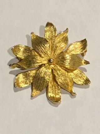 Vintage Signed Judith Green Gold Tone Flower Brooch Pin
