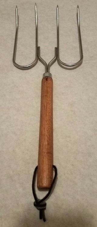 Bbq Grill Chefs Fork 4 Strong Sharp Tines Wood Handle Vintage Outdoor Cooking
