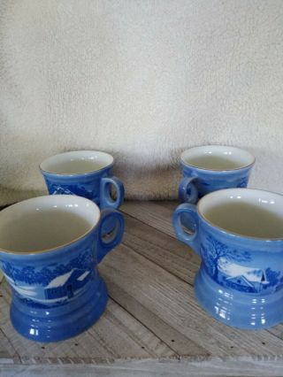 Vintage Currier and Ives,  Blue winter mugs, 3