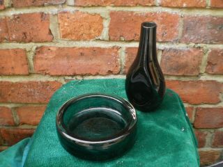 Vintage Whitefriars ? Glass Vase And Bowl Shadow Green