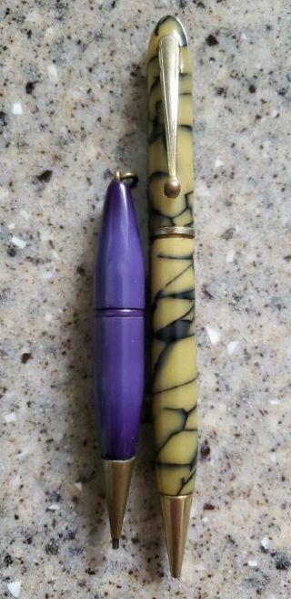 2 Vintage Mechanical Pencils - Mini Pendant & Marbled Styles - Unbranded