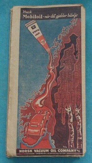 Antique Vintage Norge Road Map 1945/46 With Oil Co Ads