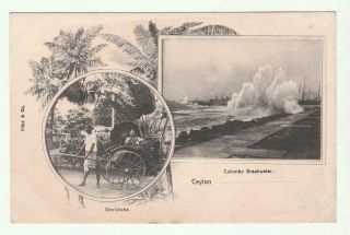Early Vintage Postcard Ceylon Colombo Breakwater Ginricksha