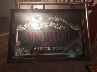 Vintage Anheuser Busch Michelob Beer Mirror Advertising Sign Wood Frame 26”x18”