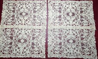 Set 4 Vintage Linen Lace Table Mats - Hand Embroidery - Beige - Floral