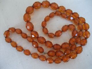 Vintage Amber Bakelite Bead Necklace - Old Faceted Honey Coloured Beads