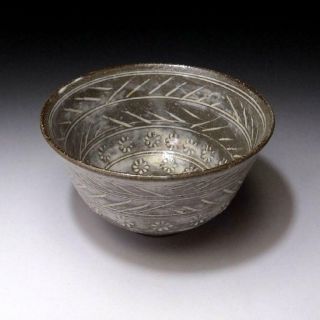 Wp5: Vintage Japanese Mishima Style Tea Bowl,  Kyo Ware