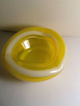 Vintage Murano Art Glass Yellow Swirl Ashtray - Candy Bowl